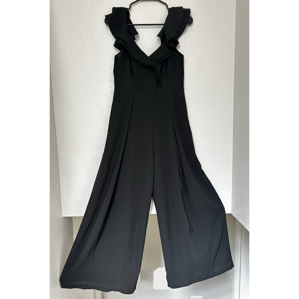 Fashion Nova Black Ruffled Sleeveless Wide-Leg Jumpsuit Size Medium